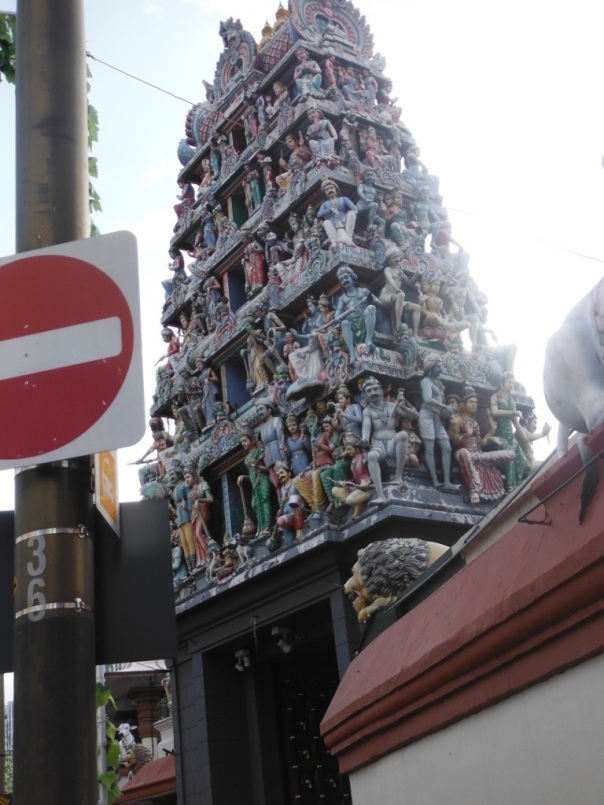 Mandir entrance on edge of China Town. Style idiosyncratic of South India.